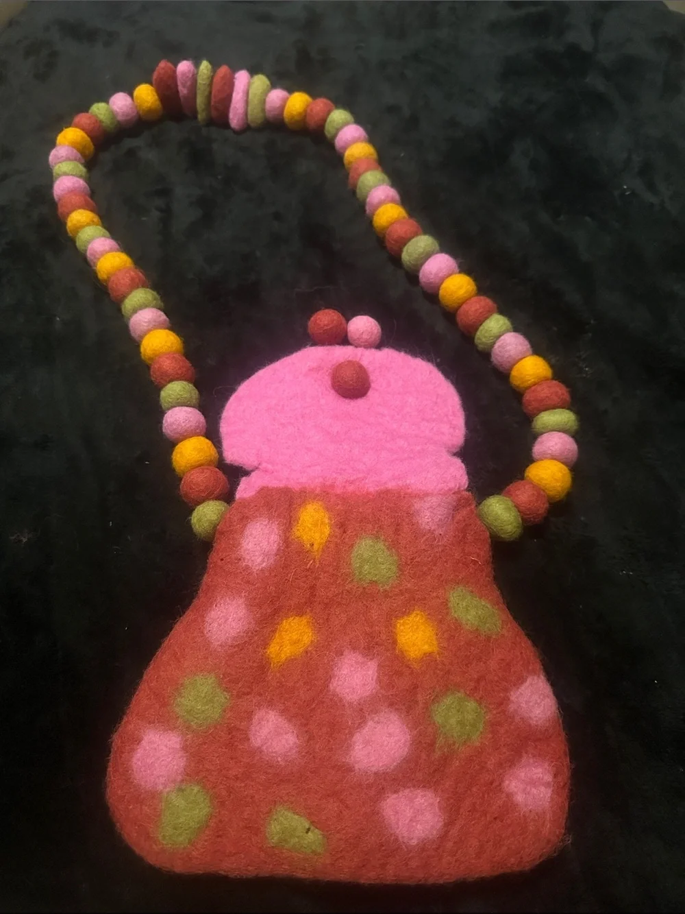 RISING TIDE Vibrant Felt Polka Dot Crossbody Shoulder Bag - Pink & Multicolor